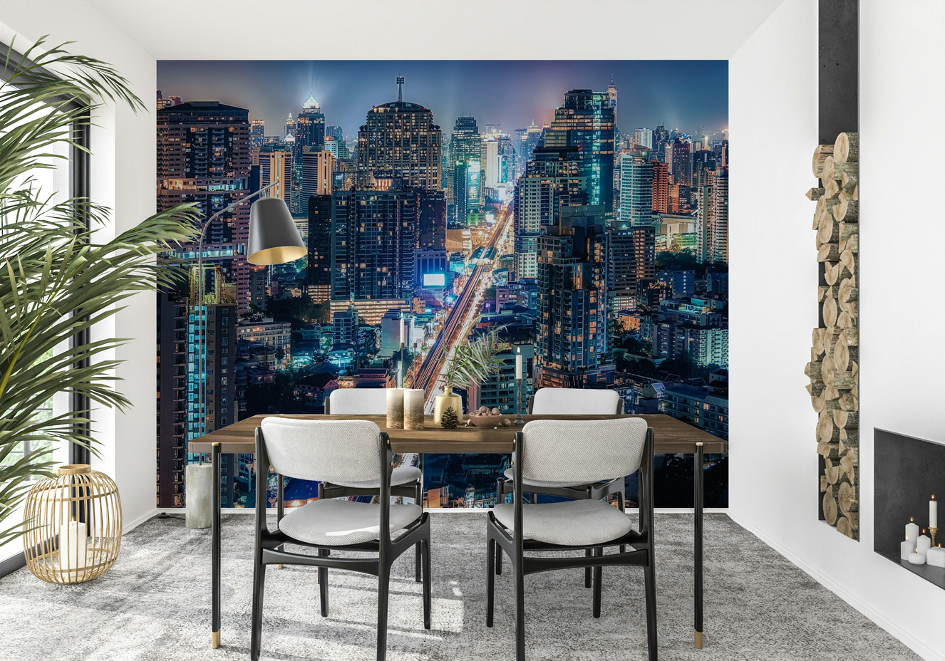 Neon Cityscape Nights Wall Mural