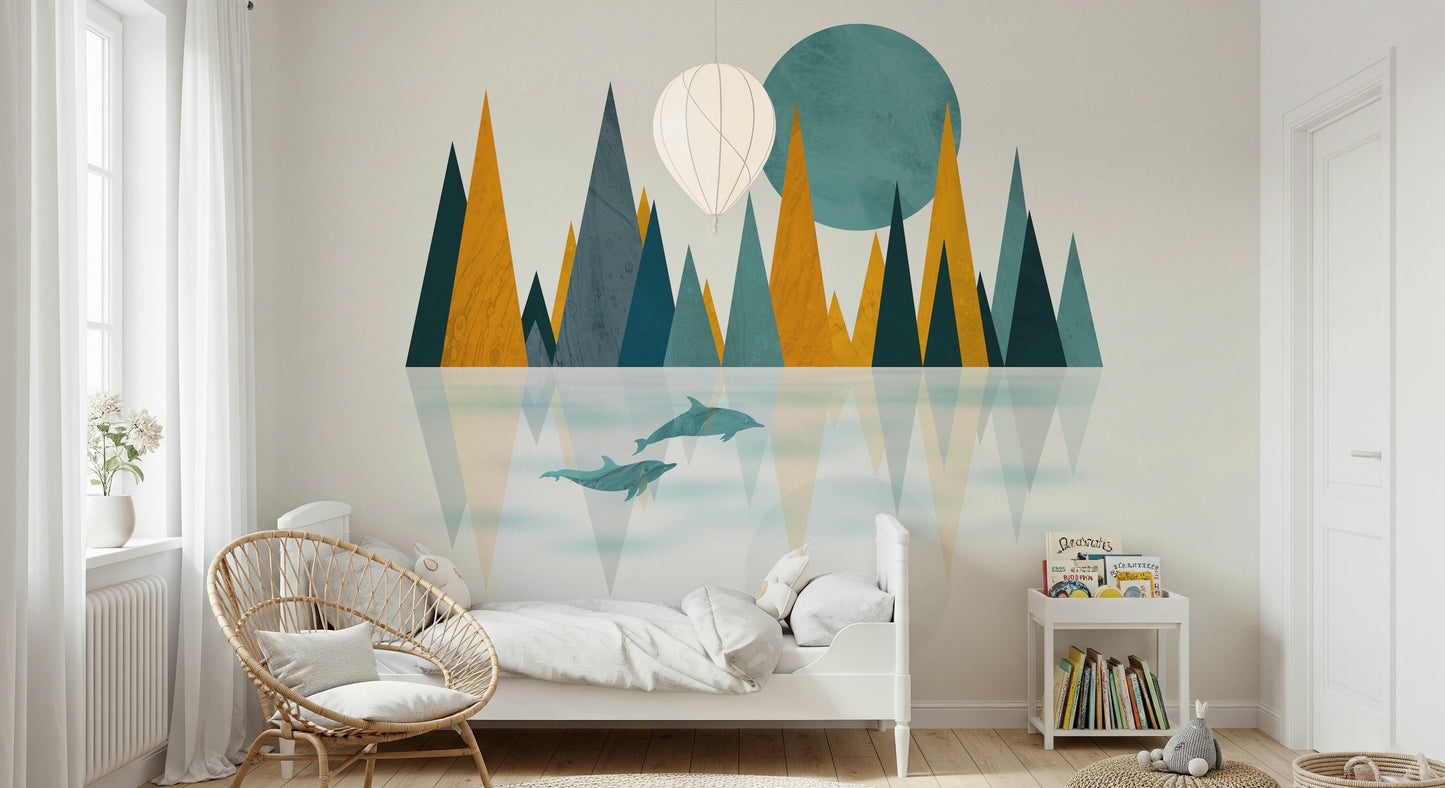 Dolphins Sunset Wall Mural