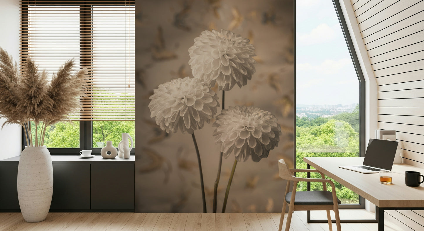 Beige Blooms Wall Mural