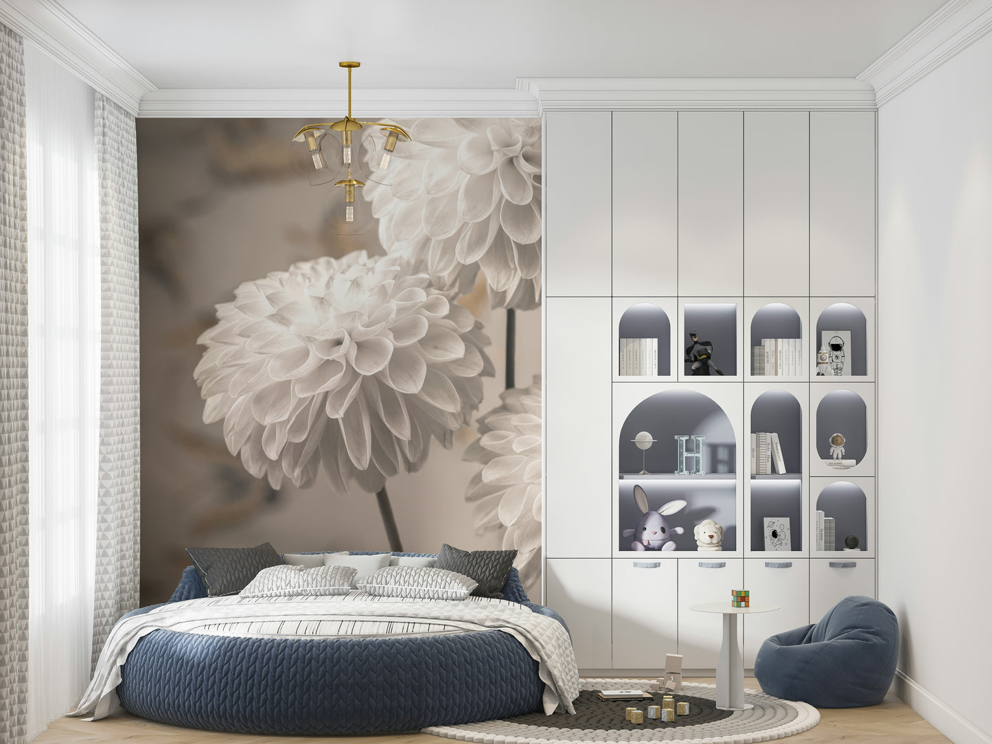 Beige Blooms Wall Mural