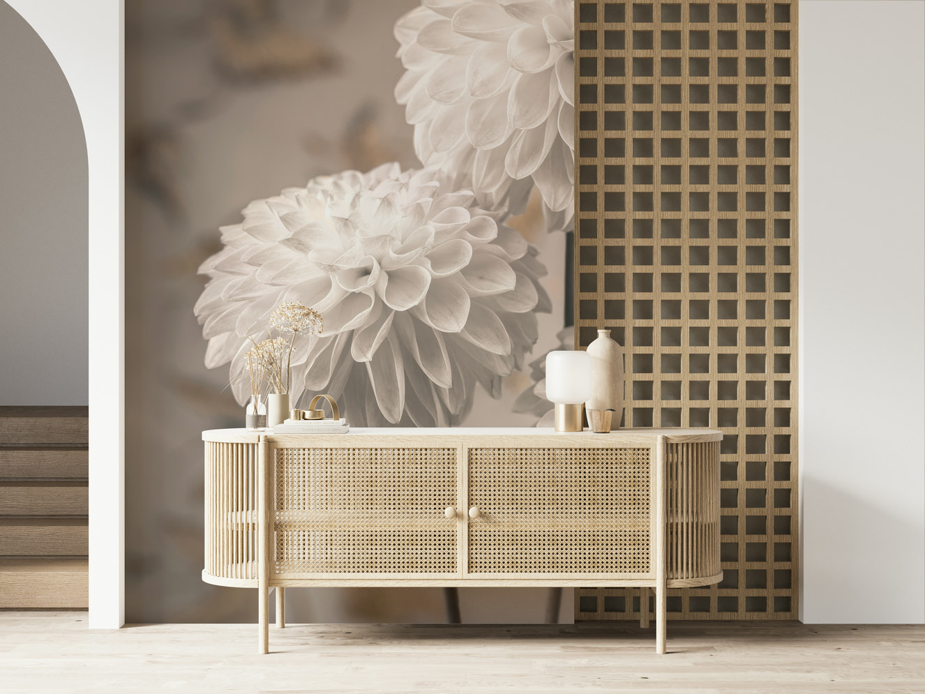 Beige Blooms Wall Mural