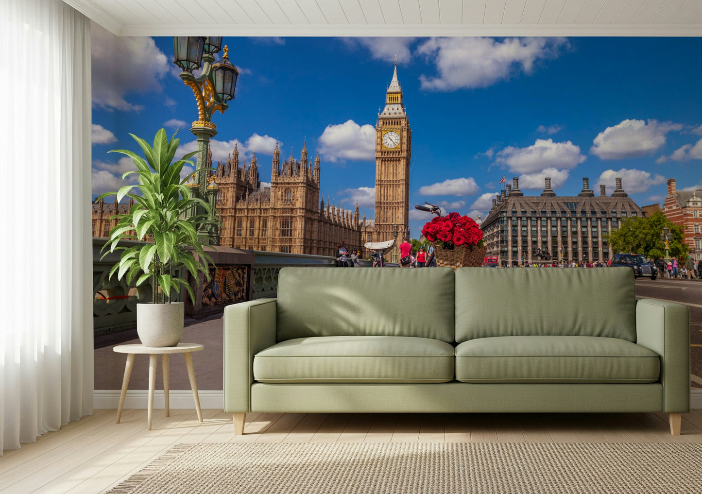Red Blooms in London Wall Mural