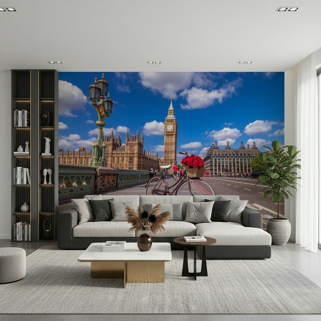 Red Blooms in London Wall Mural