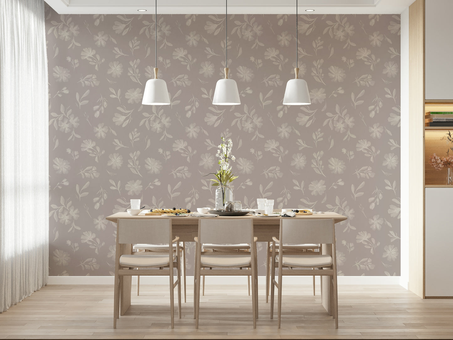 Soft Taupe Flora Wallpaper⁠