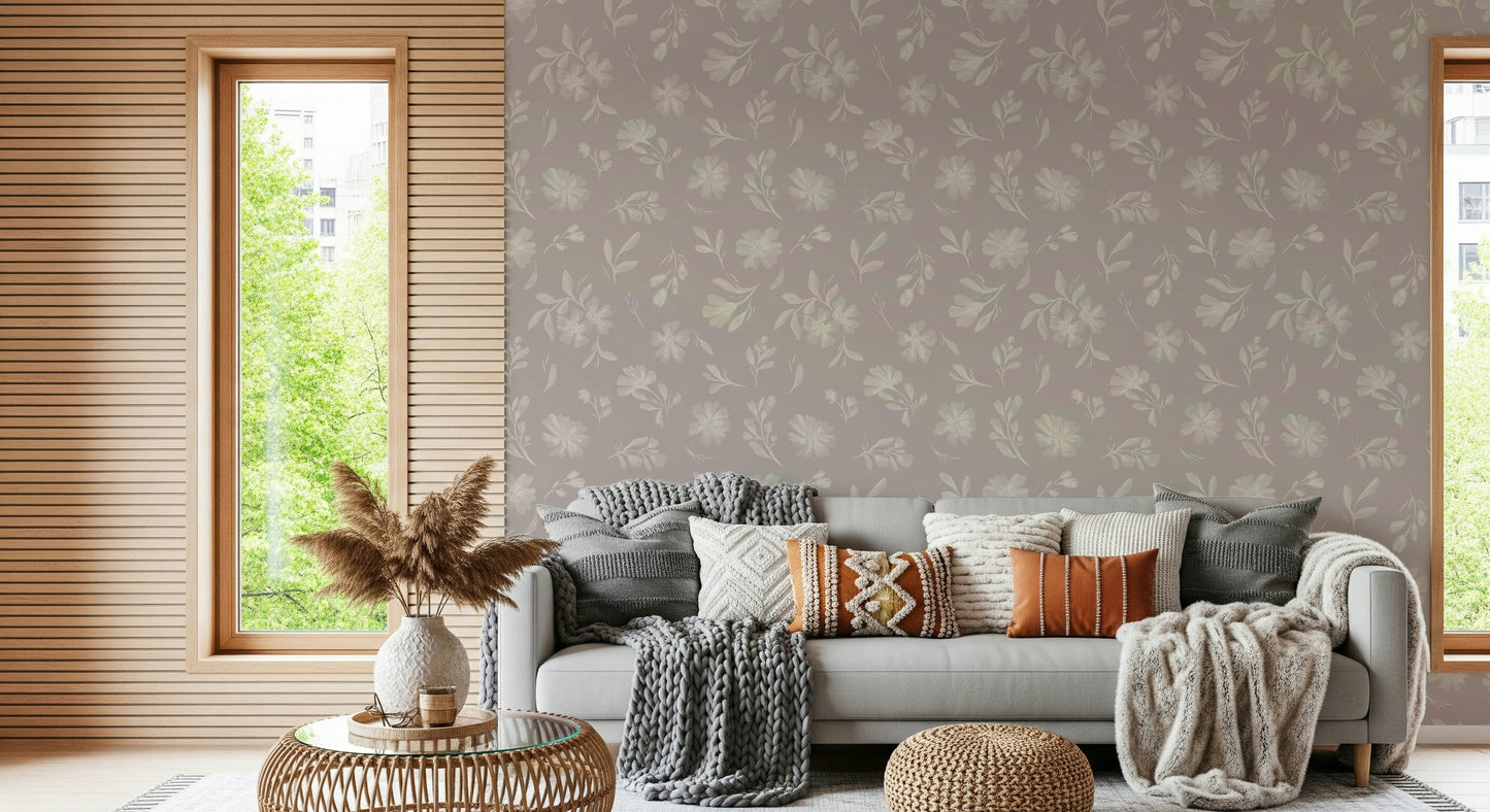 Soft Taupe Florals Wallpaper⁠