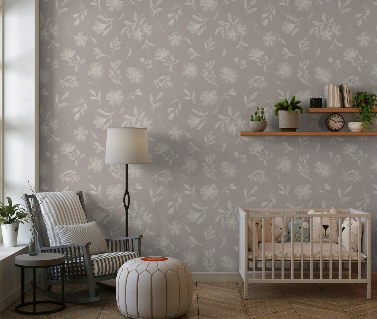 Soft Taupe Florals Wallpaper⁠