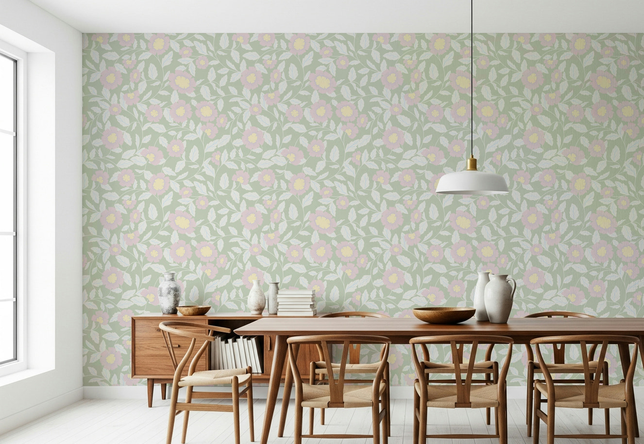 Pastel Blooms and foliage Wallpaper⁠