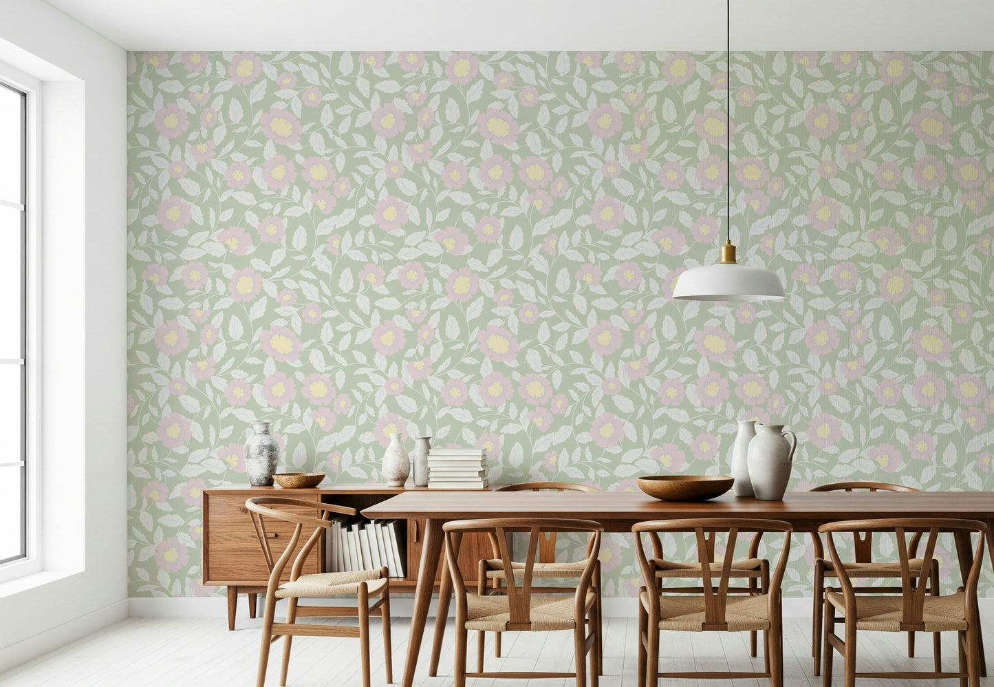 Pastel Blooms and foliage Wallpaper⁠