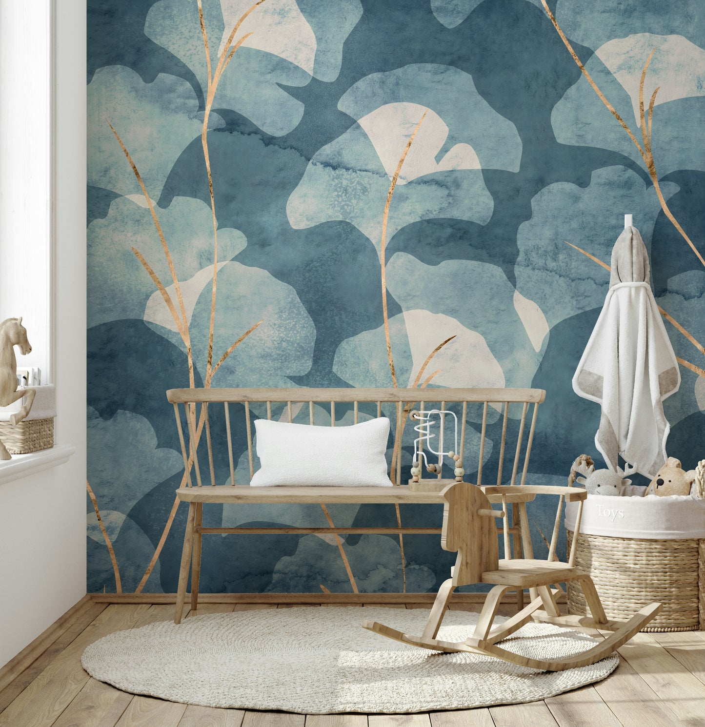 Midwinter Gingko -  Cyanotype Wall Mural