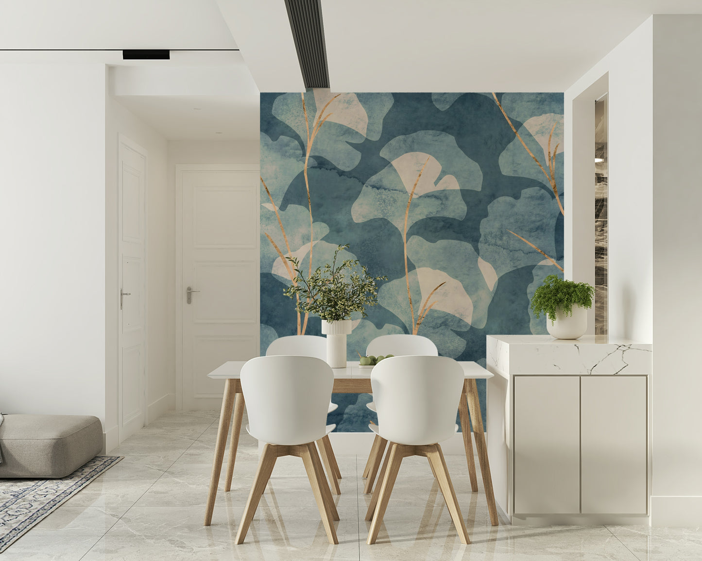 Midwinter Gingko -  Cyanotype Wall Mural