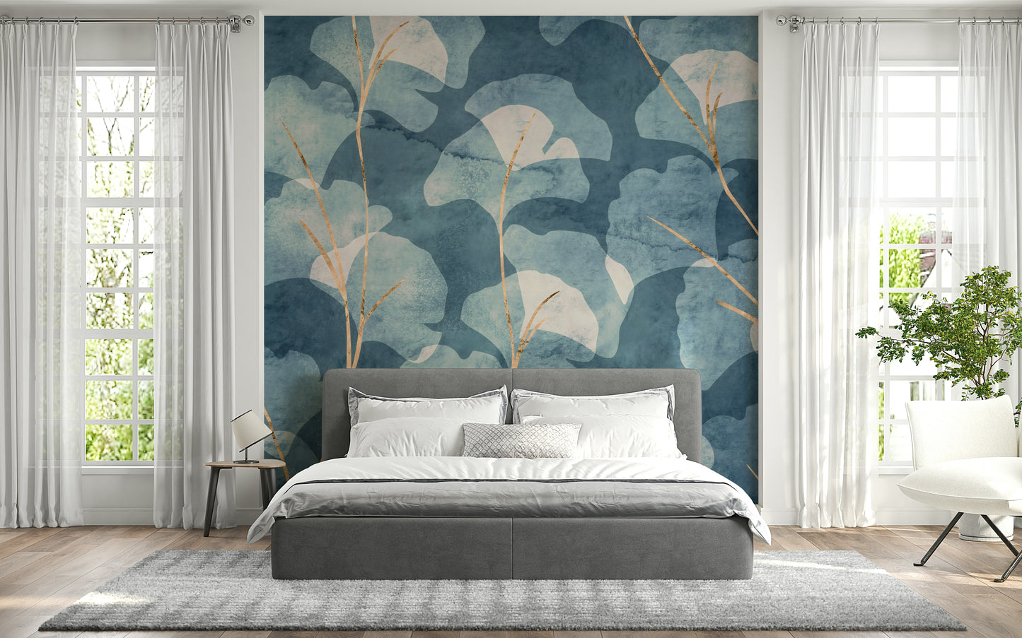 Midwinter Gingko -  Cyanotype Wall Mural