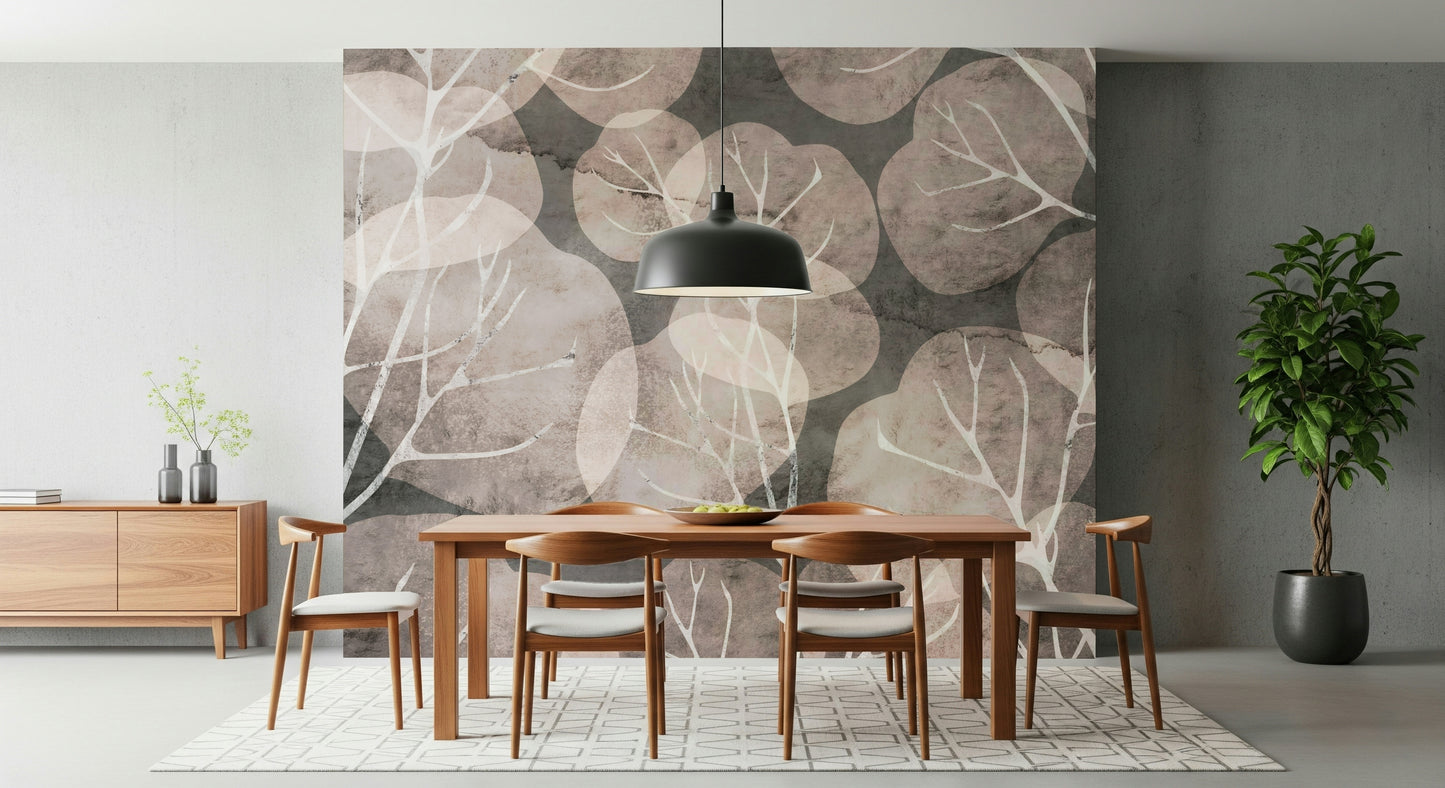 Midwinter Leaf - Pewter & Blush Wall Mural