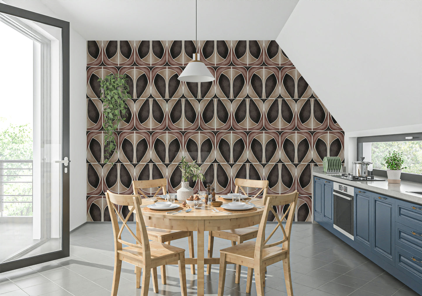 Softy Dèco Geometries -  Dramatic Coffee Wallpaper⁠