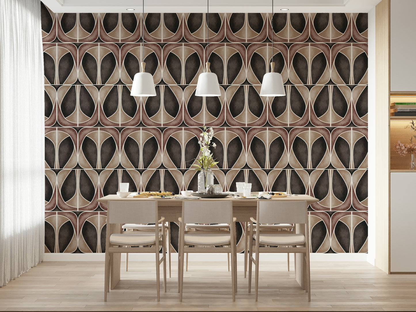 Softy Dèco Geometries -  Dramatic Coffee Wallpaper⁠