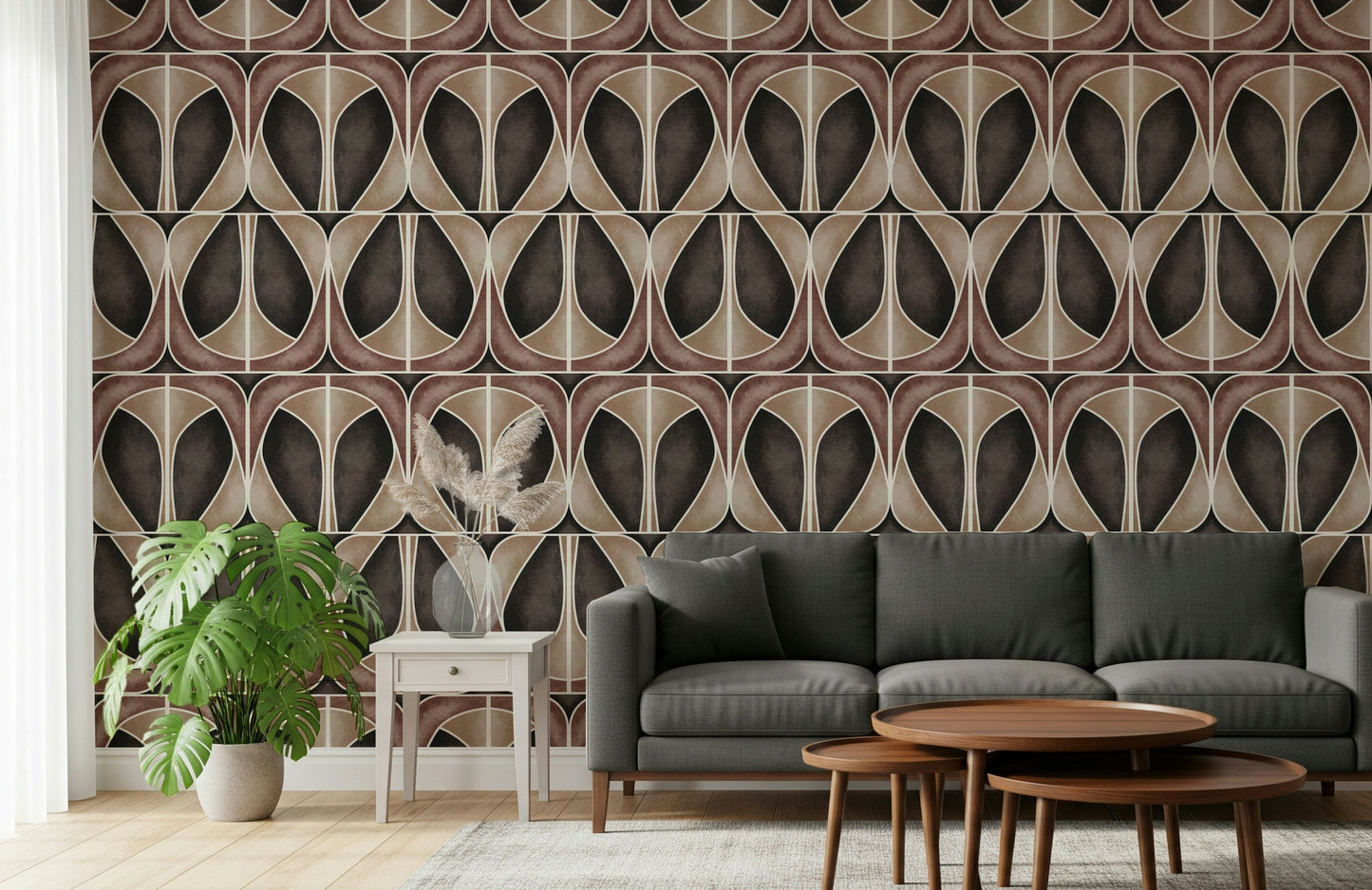 Softy Dèco Geometries -  Dramatic Coffee Wallpaper⁠