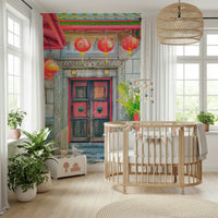 Antique wooden gate Lantern Entrance wallpaper mural.