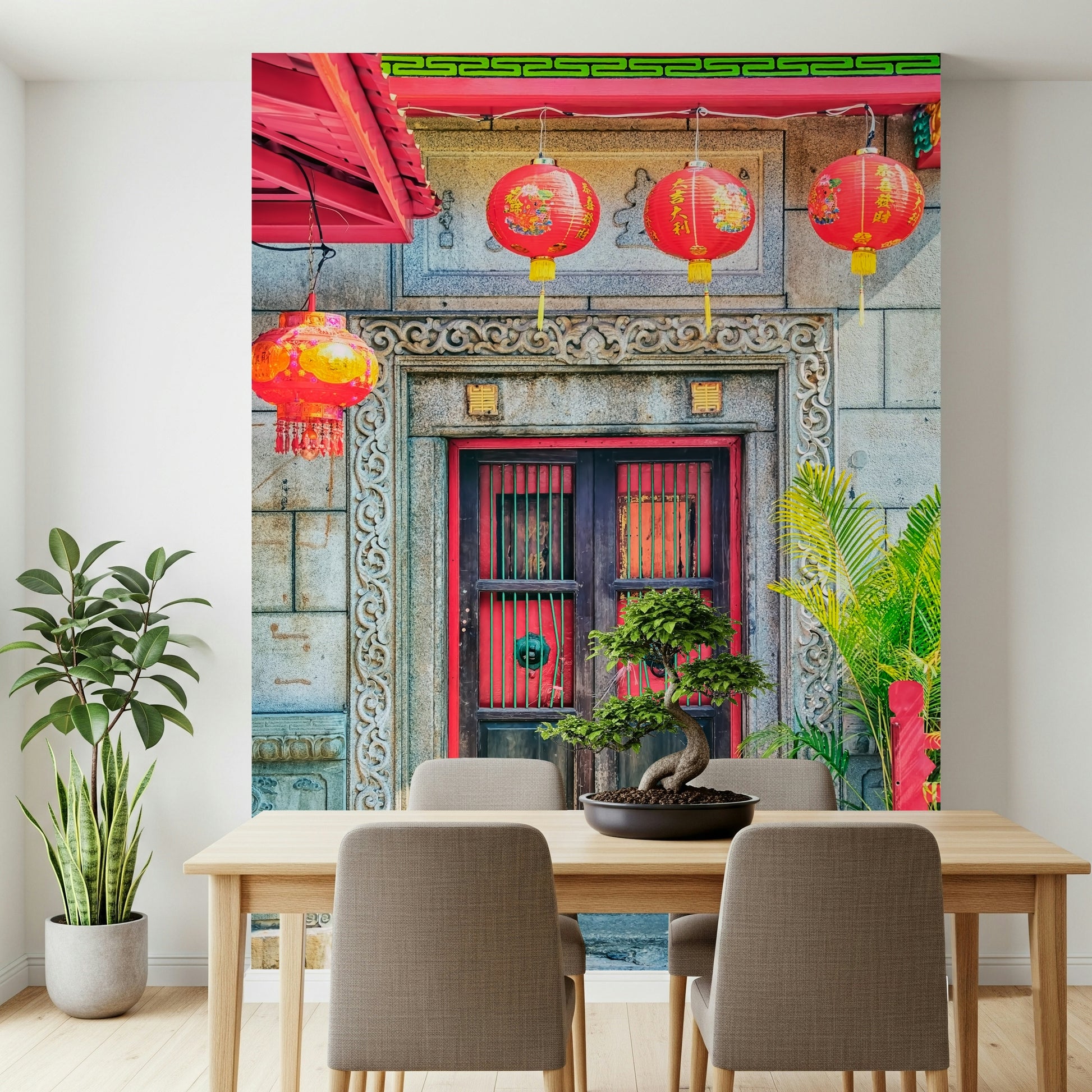 Ornate granite carving Lantern Entrance wallpaper for walls.