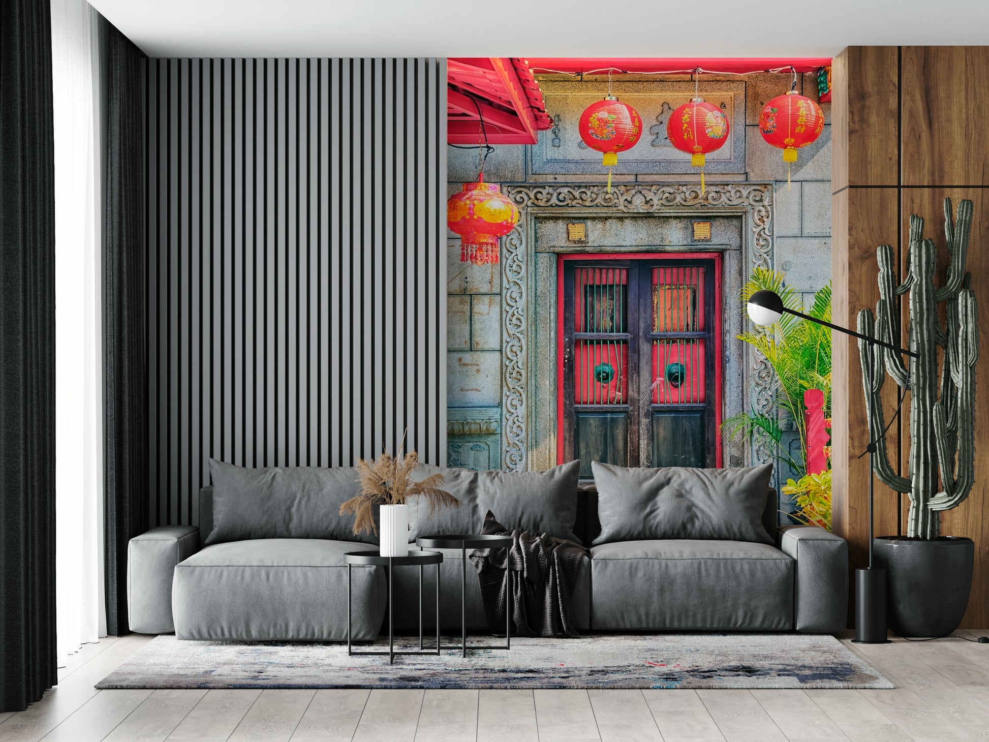 Lantern Entrance weathered stone masonry wallpaper mural.