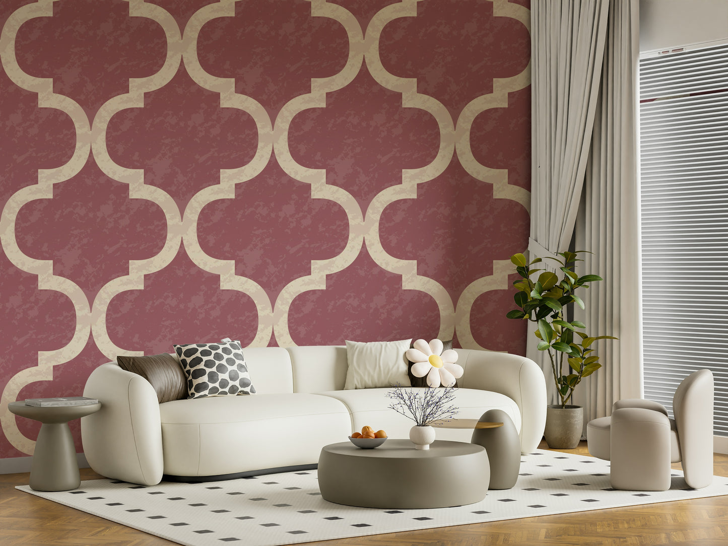Moroccan Ogee - Vintage Rose Wallpaper⁠