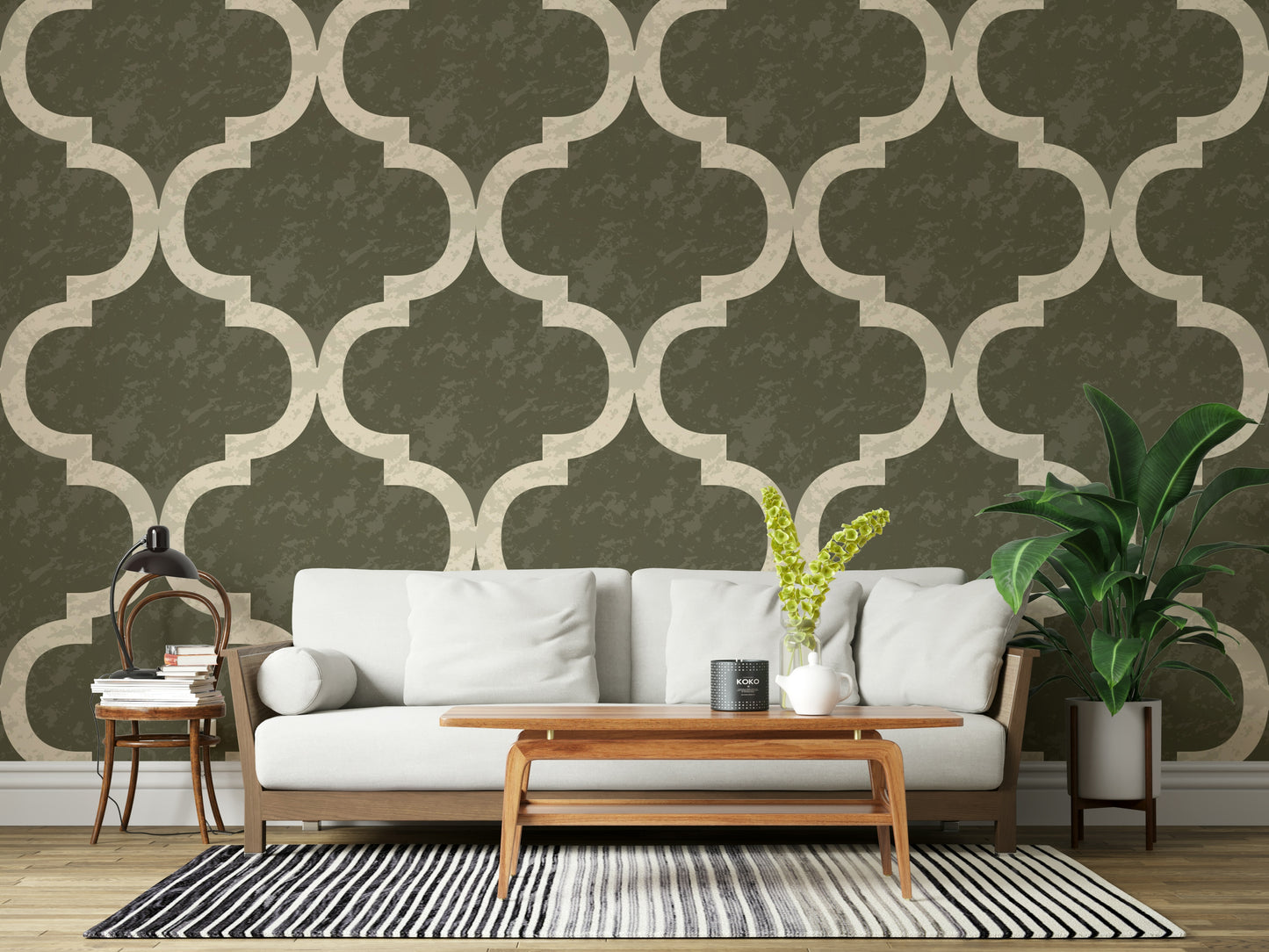 Moroccan Ogee - Dark Olive Wallpaper⁠