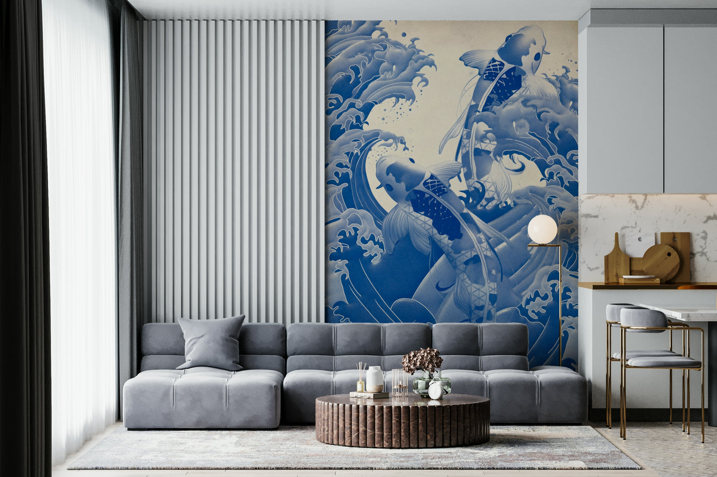Deep Blue Koi Wall Mural