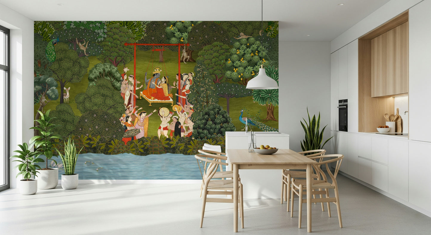 Krishna's Garden Swing Wall Mural