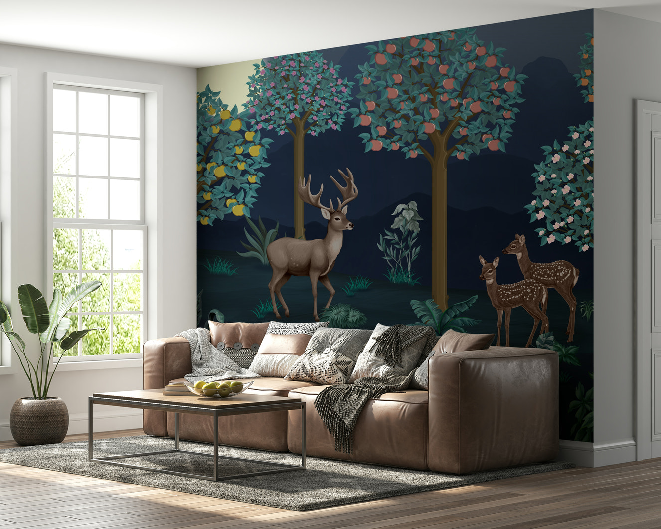 Deer in Bloom Wall Mural