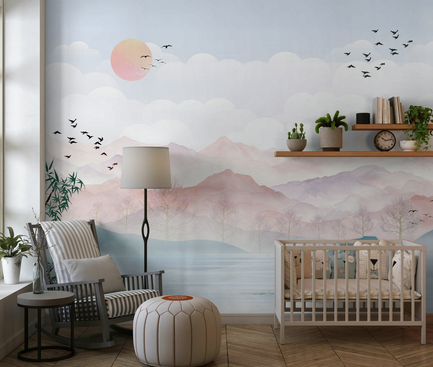 Watercolor Mountain Haze Wall Mural
