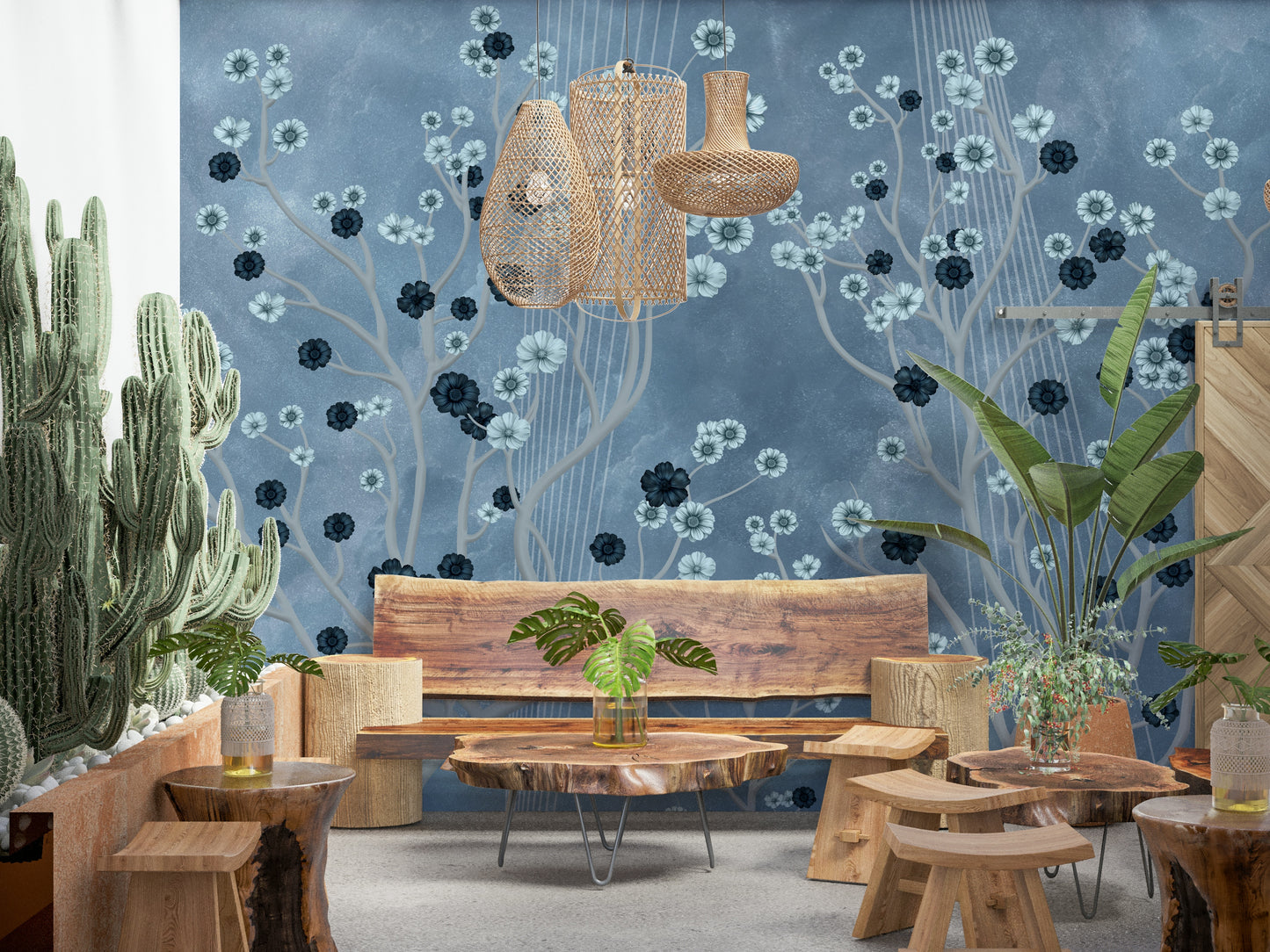 Indigo Flower Canopy Wall Mural