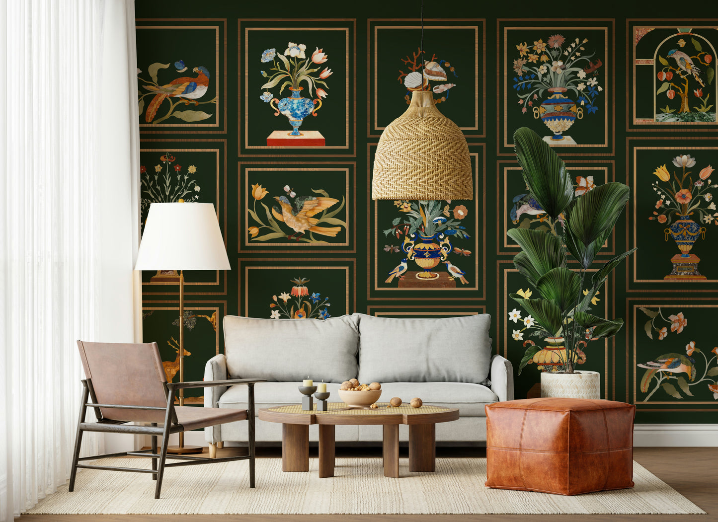 Floral & Fauna Panels Wall Mural