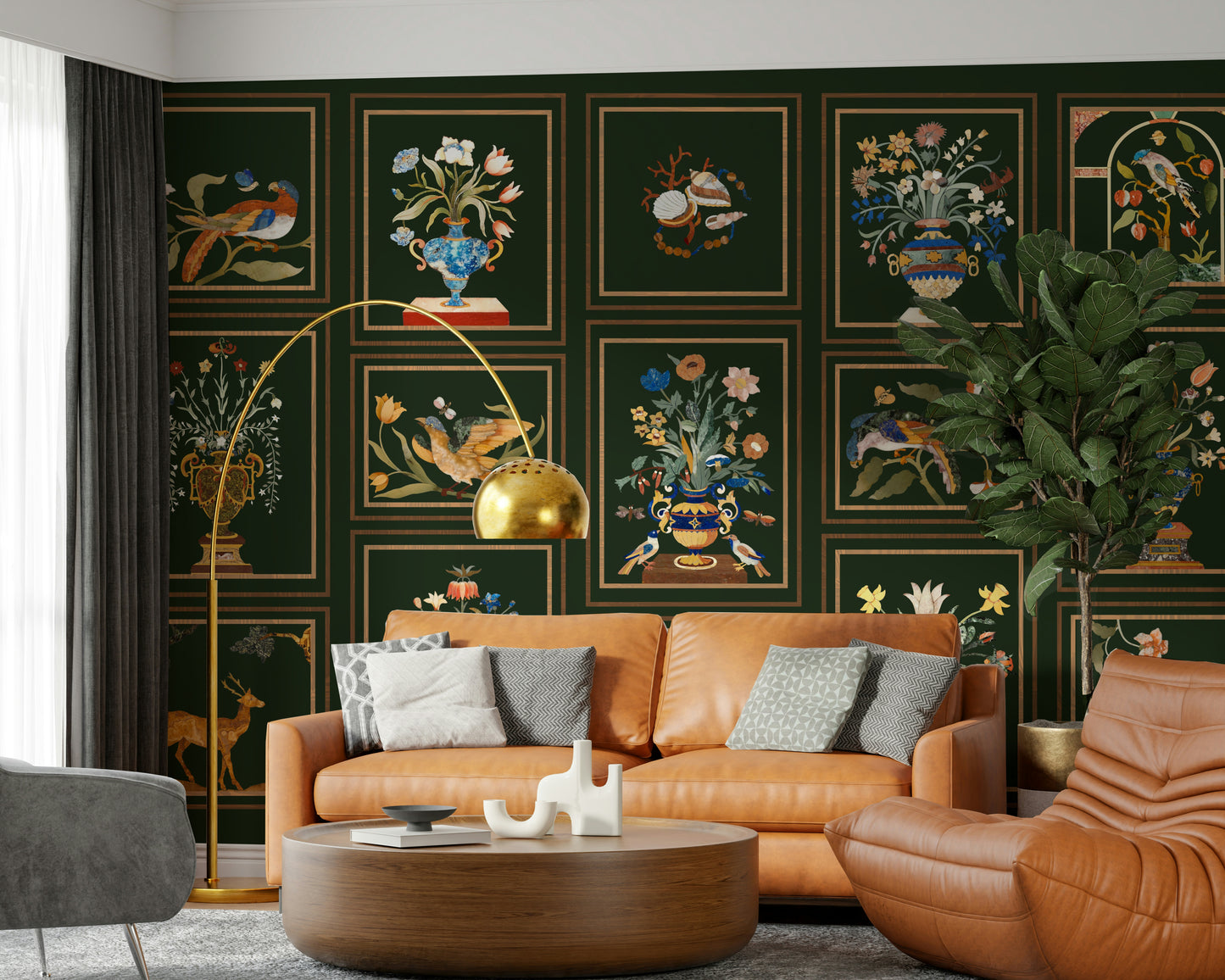 Floral & Fauna Panels Wall Mural