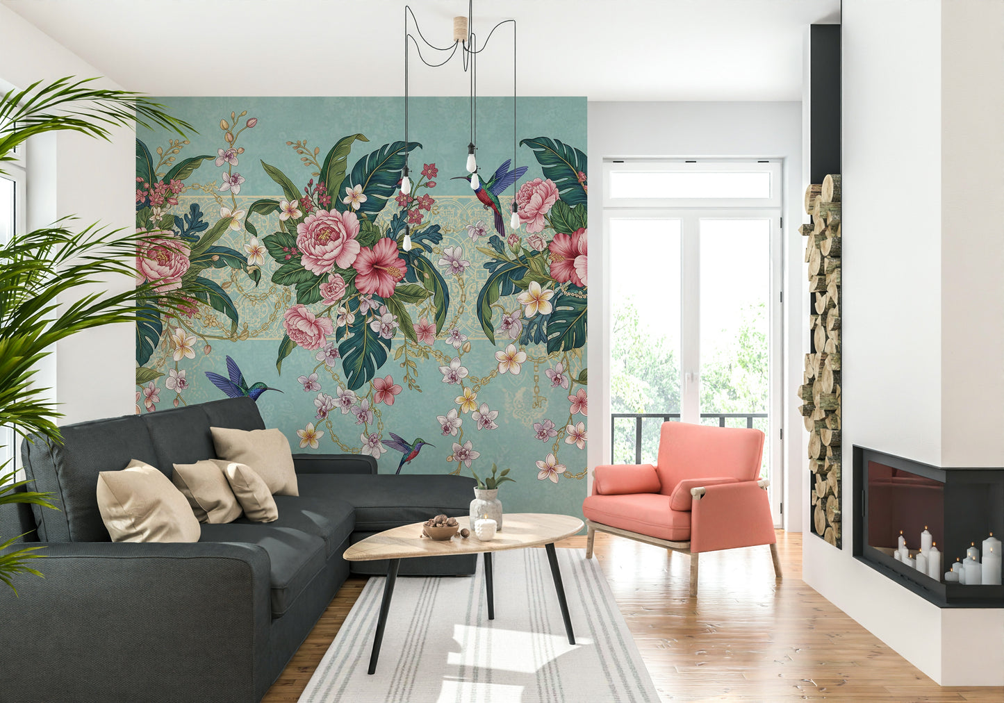 Tropical Hummingbird Bloom Wall Mural