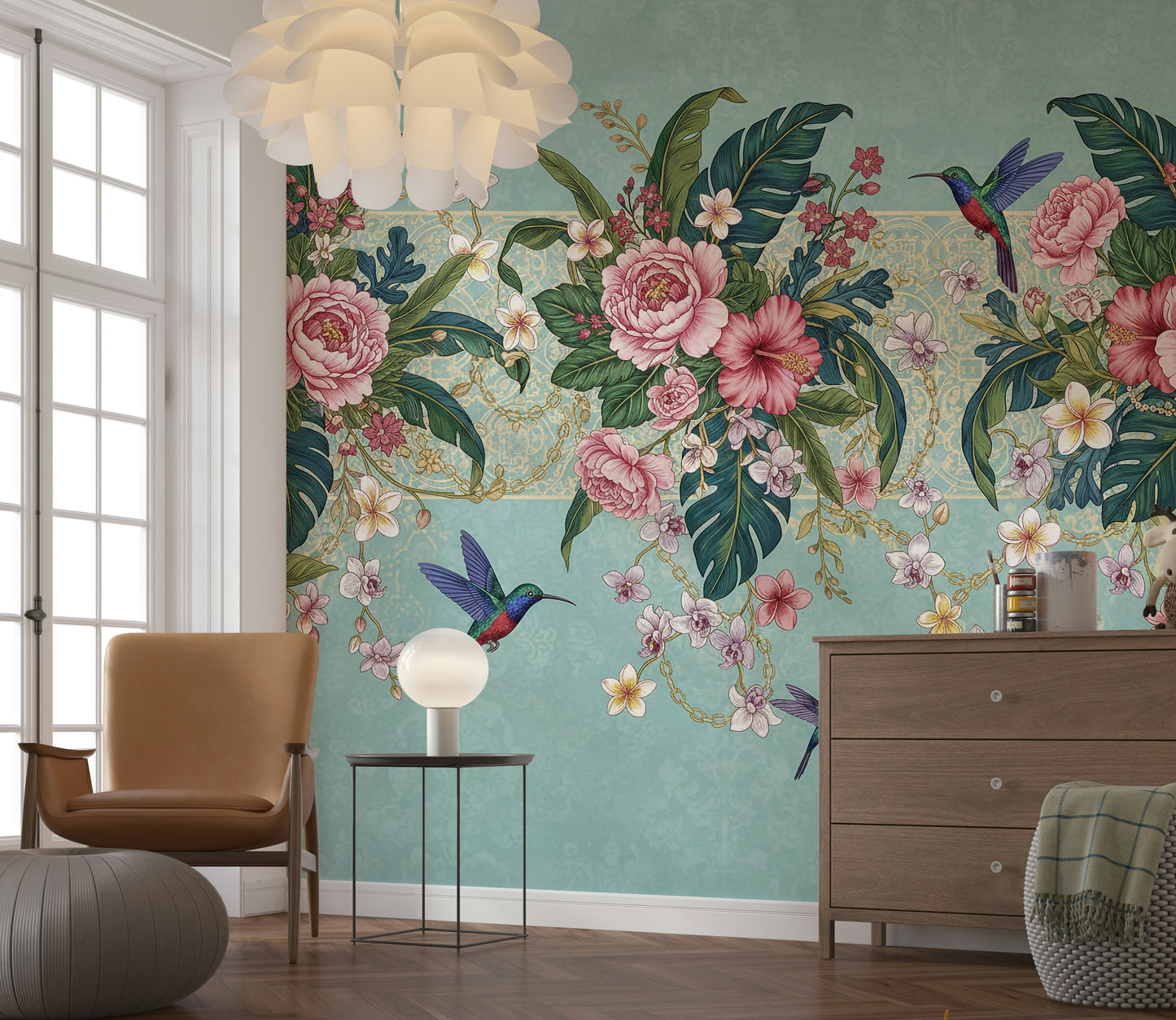 Tropical Hummingbird Bloom Wall Mural