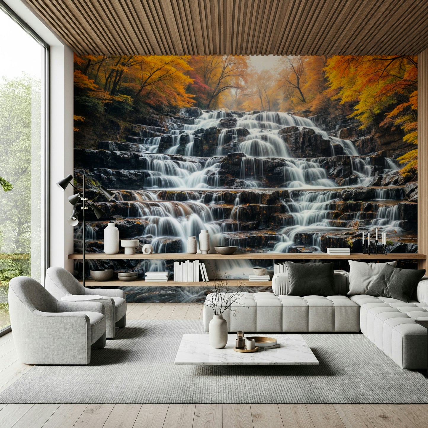Autumn Waterfall Wall Mural