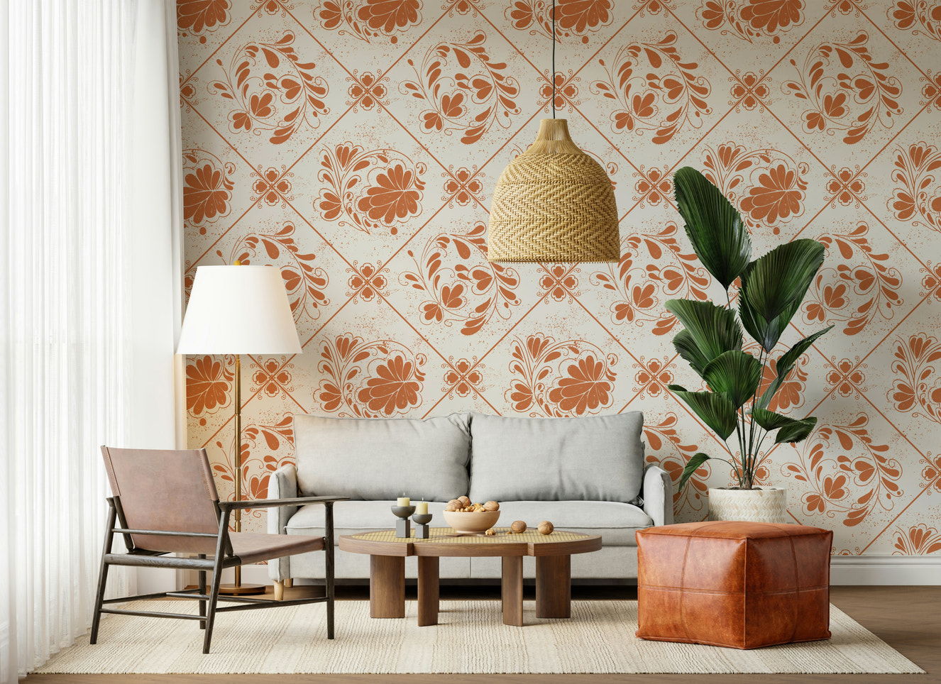 Distressed Floral Squares Wallpaper⁠