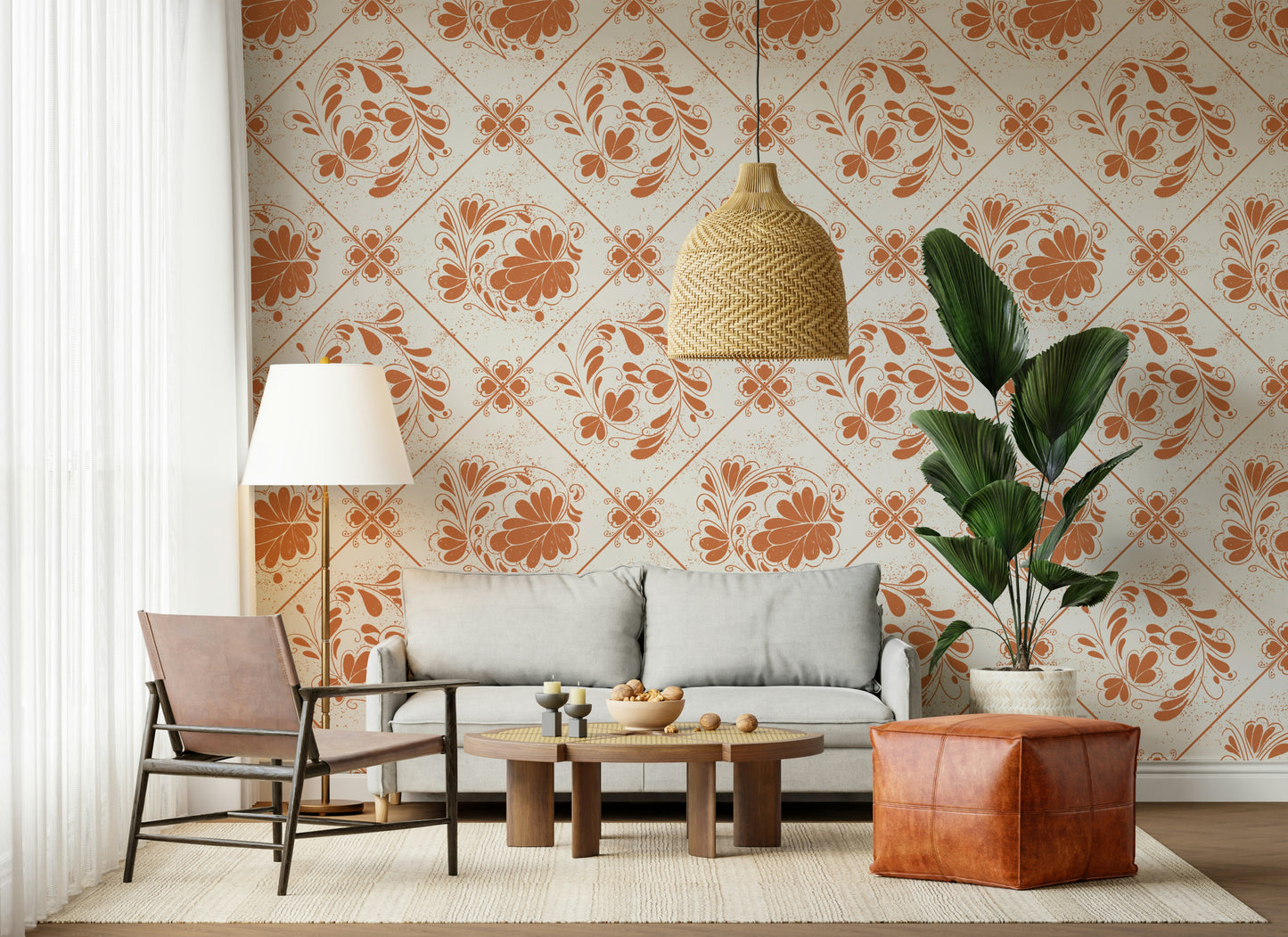 Distressed Floral Squares Wallpaper⁠