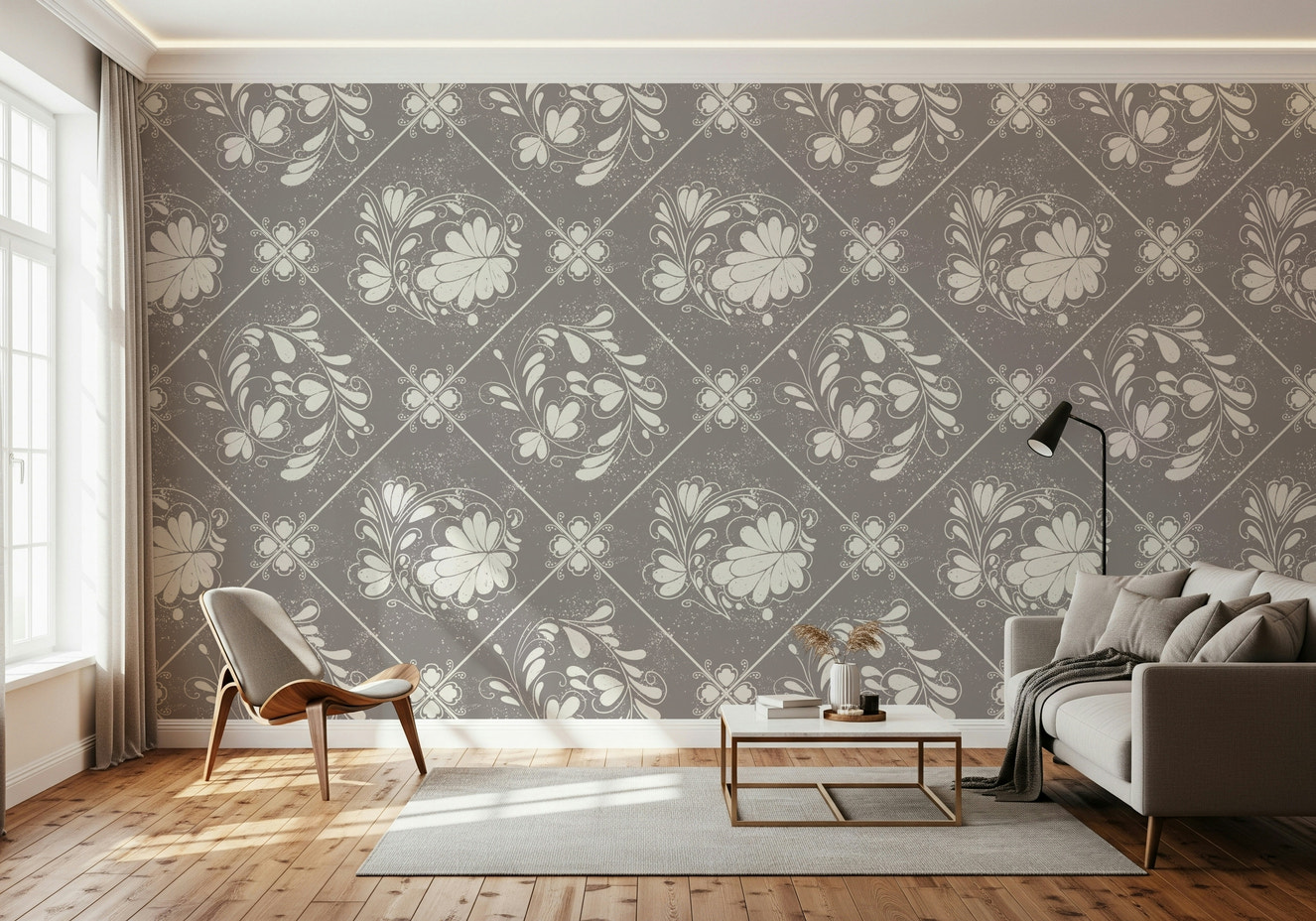 Distressed Floral Tiles Wallpaper⁠