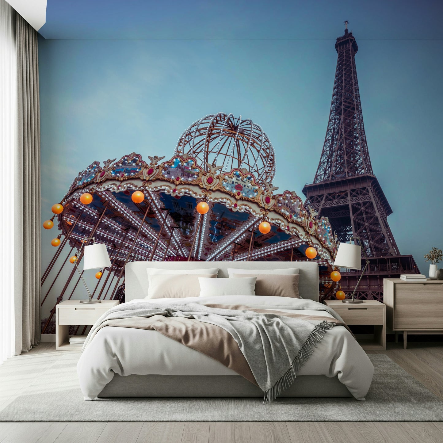 Carousel with the Eiffel Tower Wall Mural