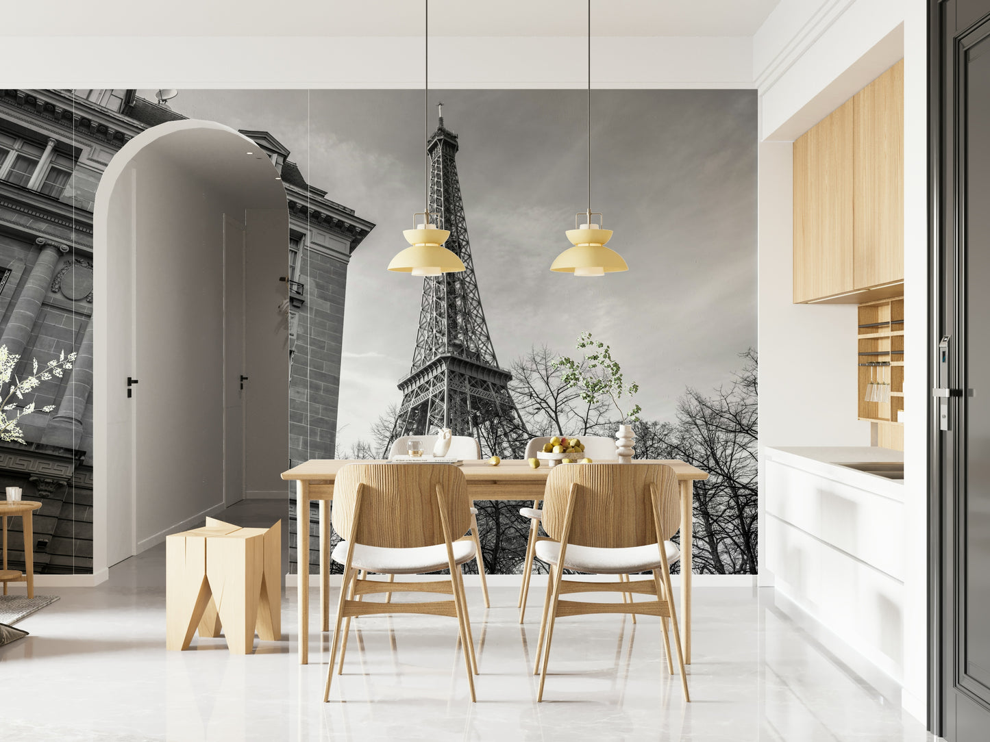 Old building next to Eiffel tower Wall Mural