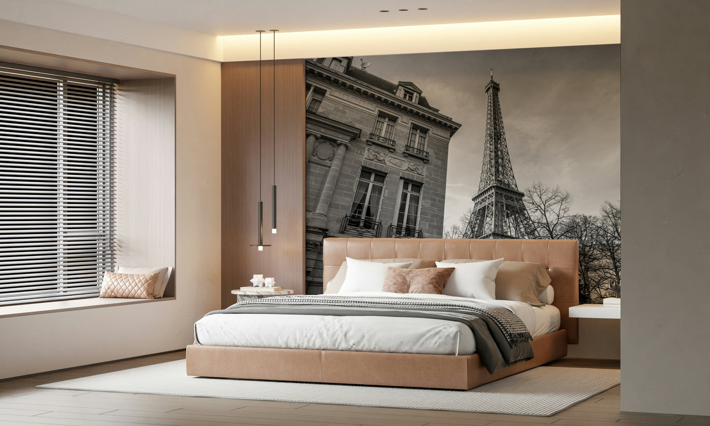 Old building next to Eiffel tower Wall Mural