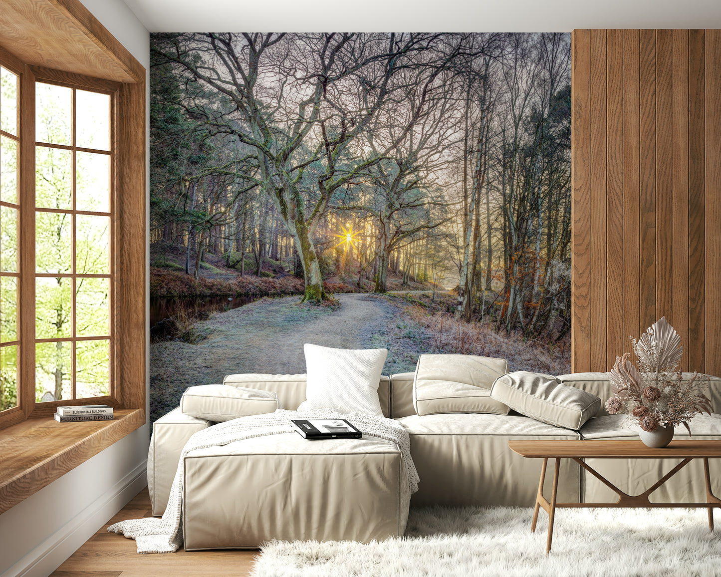 Misty Woodland Glare Wall Mural