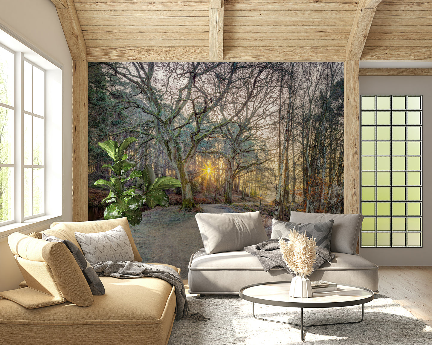 Misty Woodland Glare Wall Mural