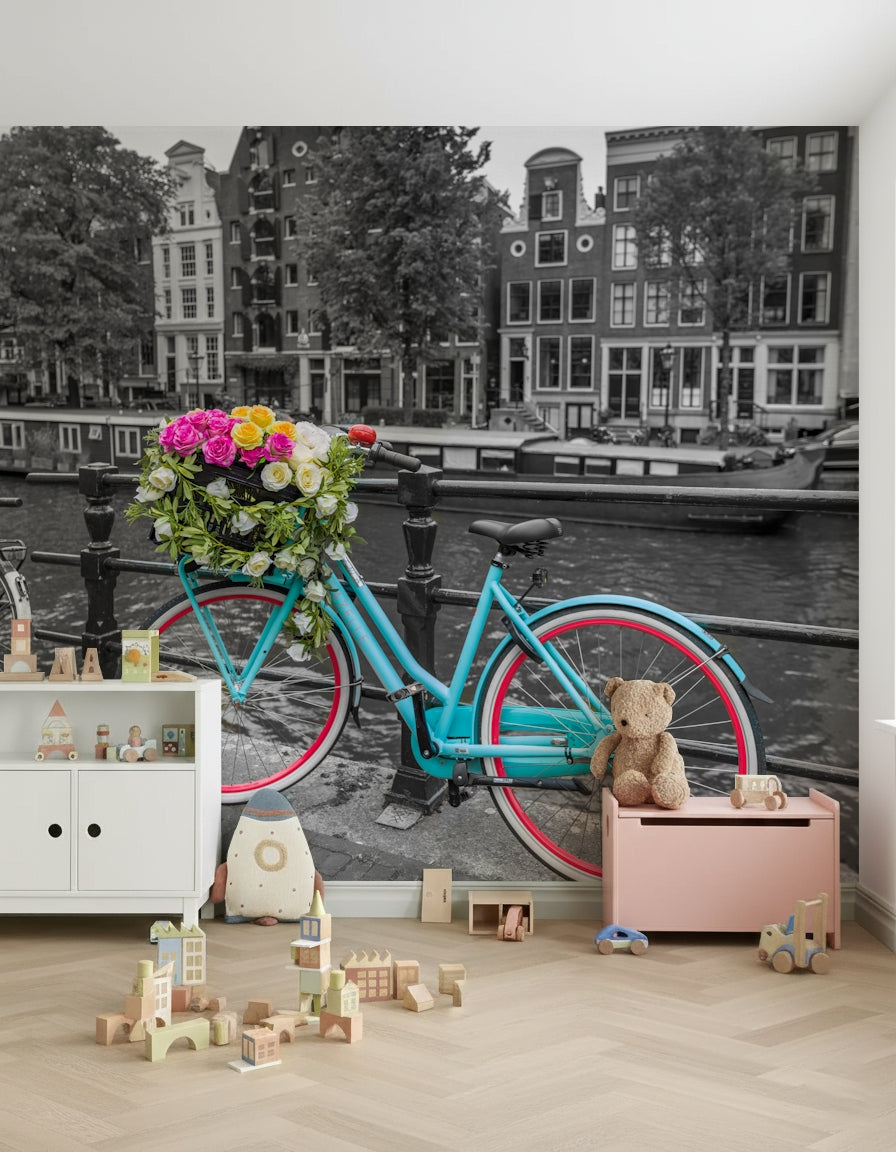 Floral Bicycle of Amsterdam Wall Mural