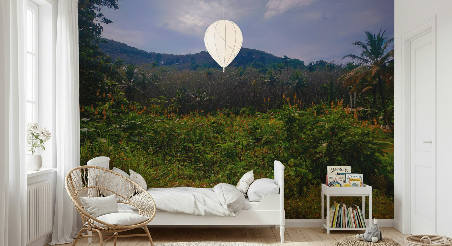 Tropical Canopy with lush red flowers and plants Photography Wall Mural