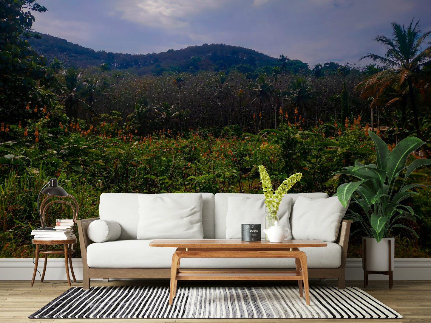 Tropical Canopy with lush red flowers and plants Photography Wall Mural