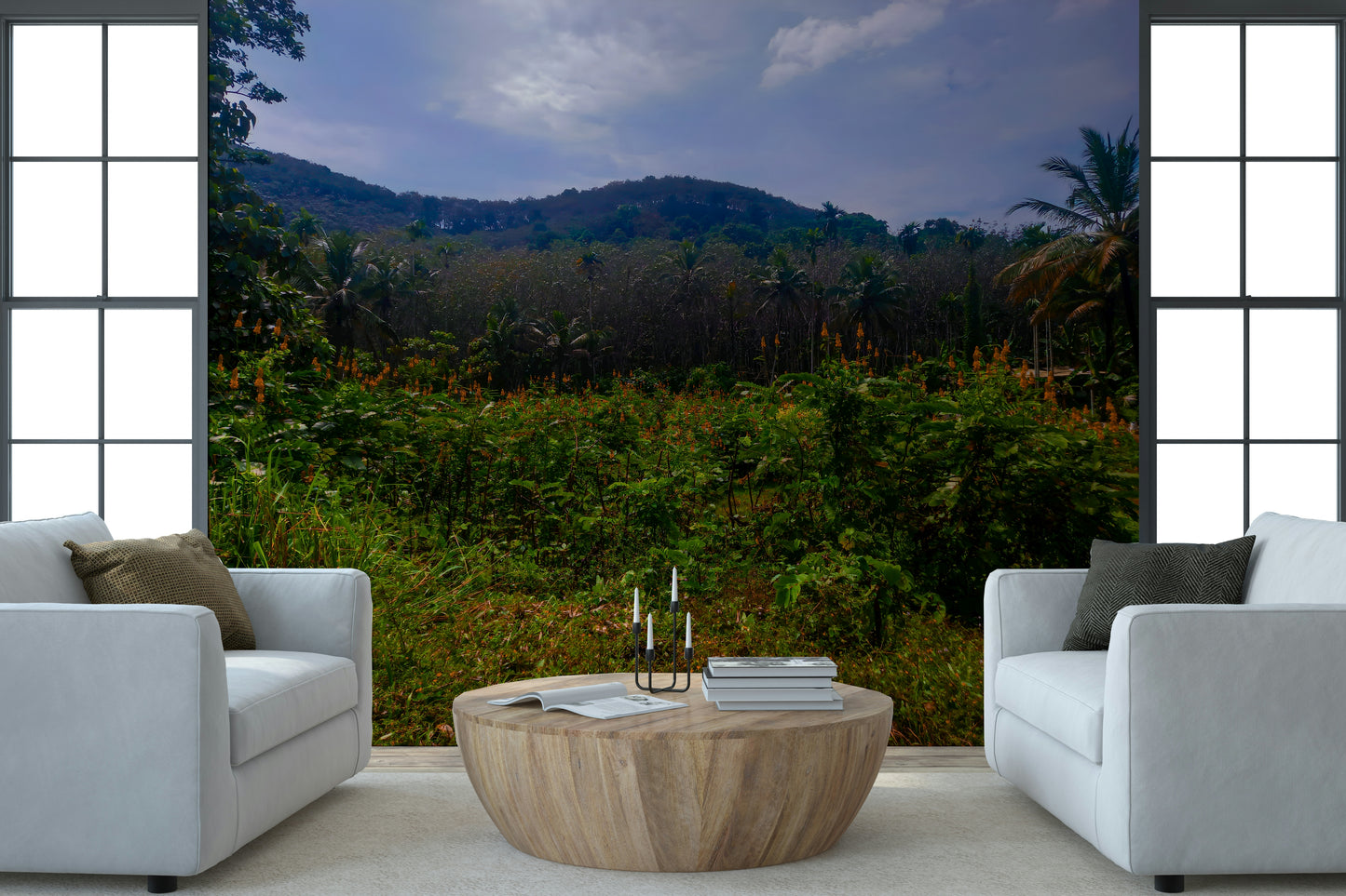 Tropical Canopy with lush red flowers and plants Photography Wall Mural