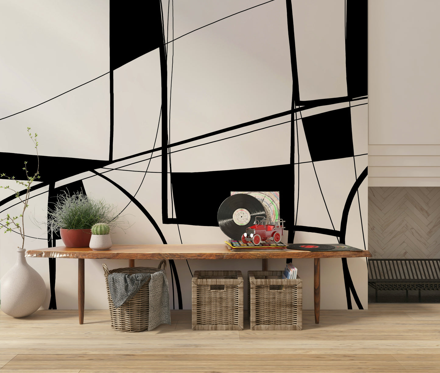 Abstract Noir Lines Wall Mural