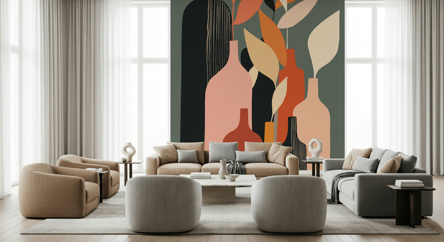 Earthy Hues Bottle Decor Wall Mural