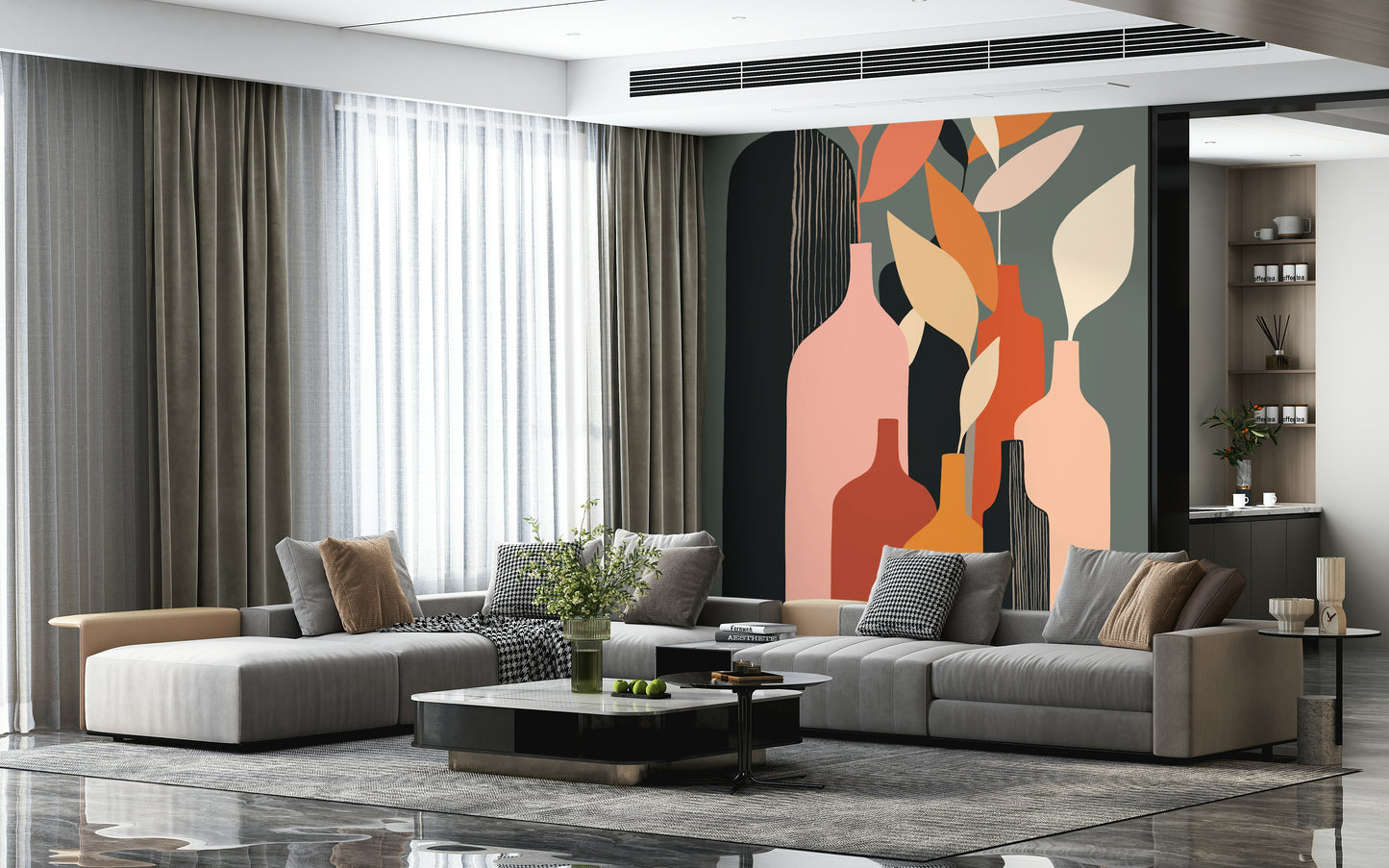 Earthy Hues Bottle Decor Wall Mural