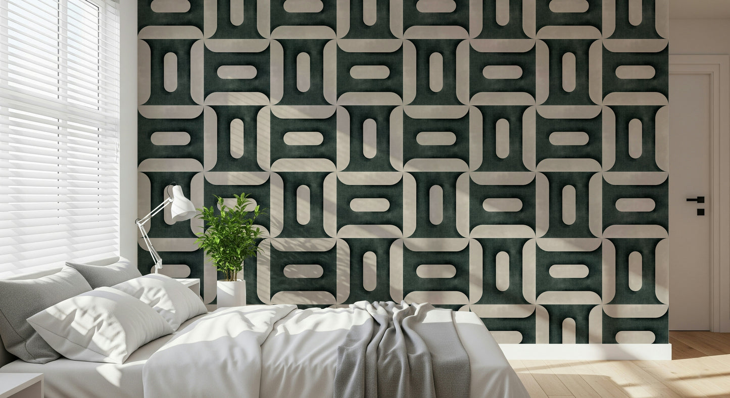 Modern Textured Geometries Vintage Denim Wallpaper⁠